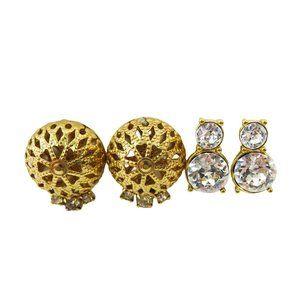 TWO (2) Vintage Goldtone Clip-On Gemstone Kitty Cat & CZ Starburst 3/4" Earrings